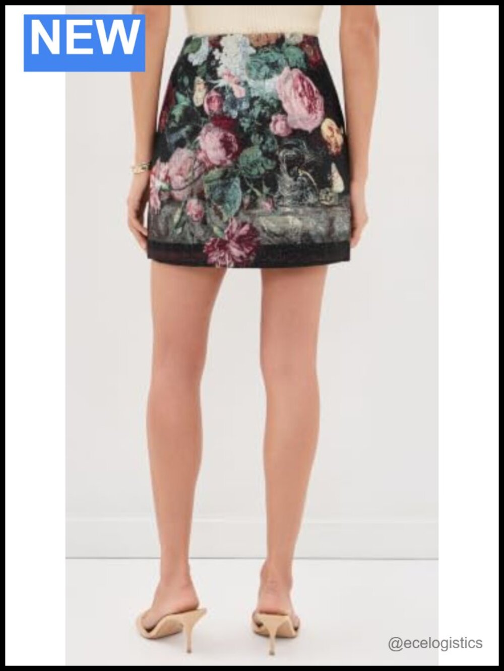 High Rise Floral Jacquard Mini Skirt Cotton Blend Wear to Work